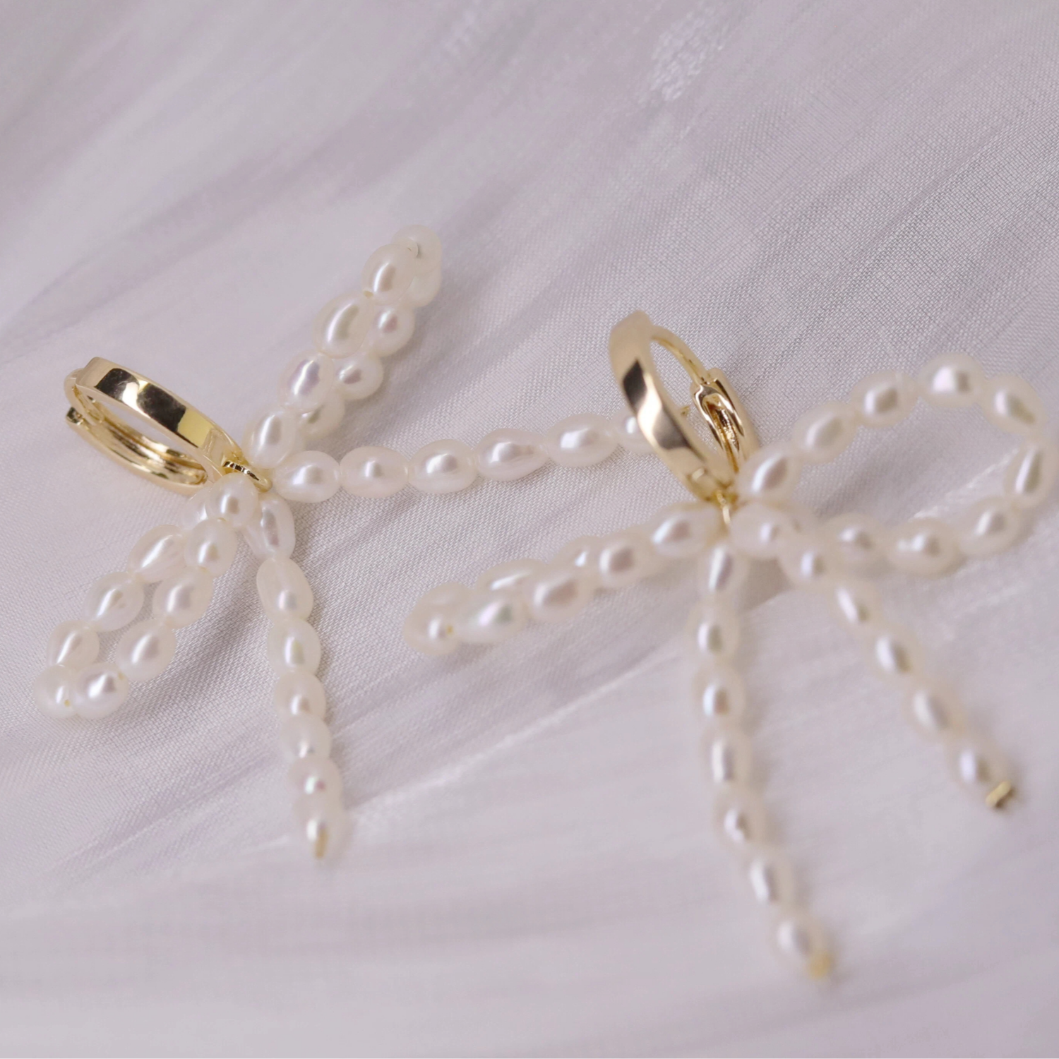 Pearl Ribbon Drop Earrings
