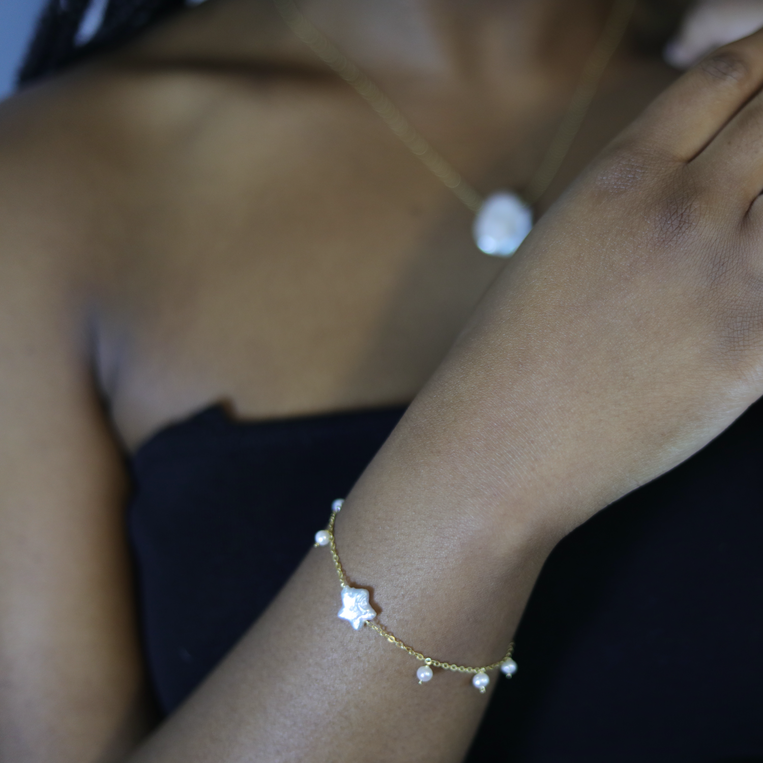 Starlit Pearl Charm Bracelet